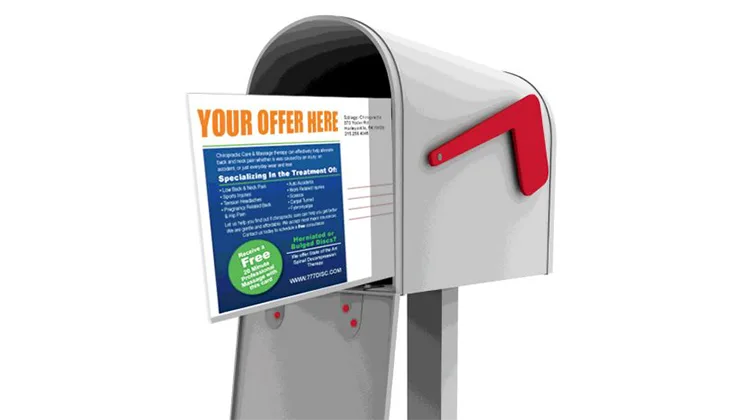 Mailbox with a direct mail marketing postcard inside
