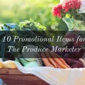 Basket of fresh produce with business promotion caption