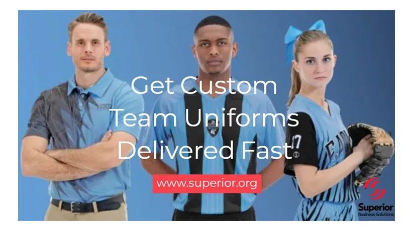 Athletes wearing custom blue uniforms - Get custom team uniforms delivered fast