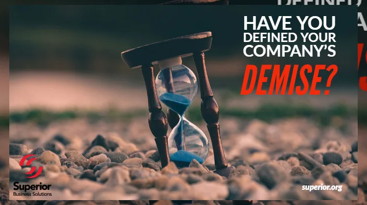 Hourglass with blue sand - Business concept meme - Have you defined your company's demise