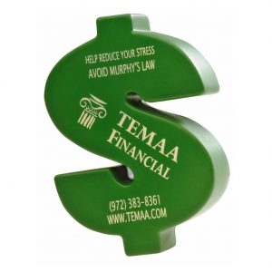 Custom dollar sign stress reliever for promotional marketing in financial industries 
