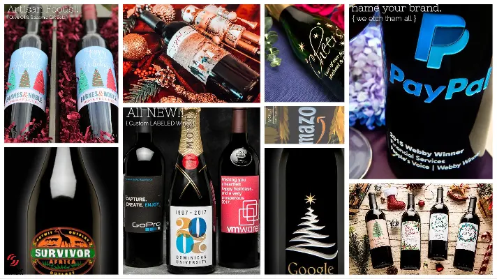 Custom Labeled Fine Wines Etched Bottles Deliver Your Logo Holiday Promotional Gifts